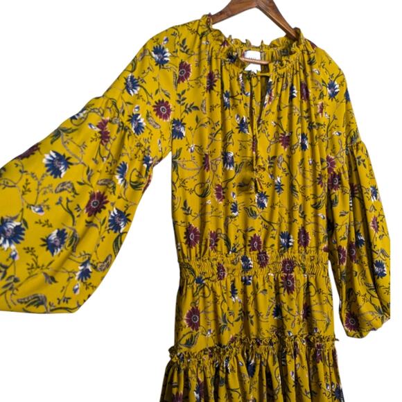 Misa Violet Dress Small Balloon Sleeve Smocked Mini Marigold Floral Yellow - Picture 5 of 11